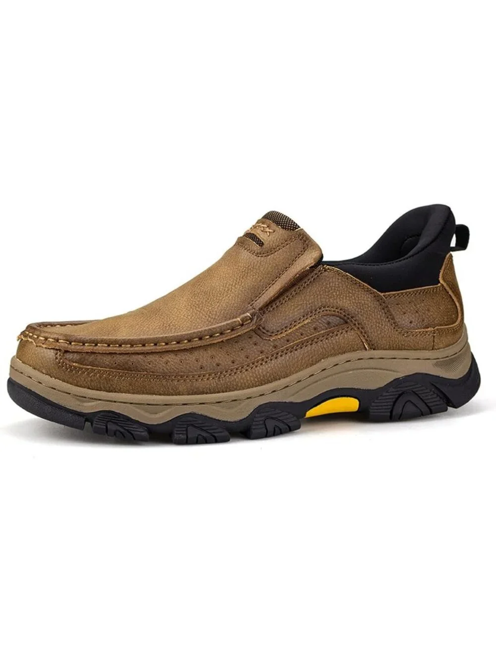 UPIShi Men's Khaki Leather Slip On Loafers Lightweight Cushioning Walking Shoes